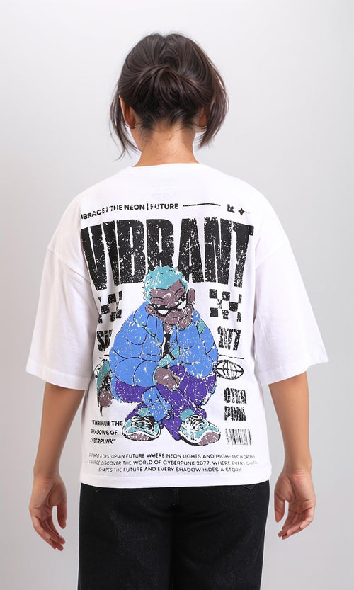 R208603 - Crew Neck Printed Cotton Tee - White