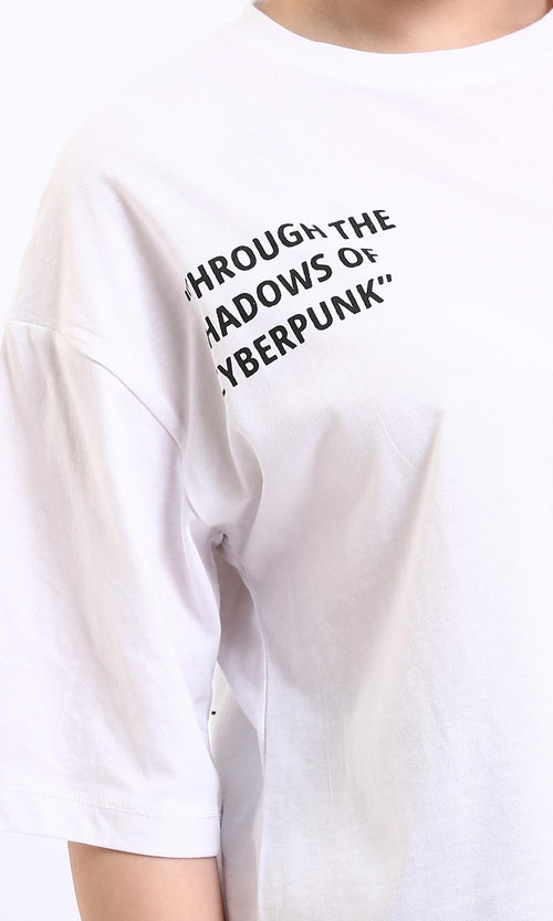 R208603 - Crew Neck Printed Cotton Tee - White