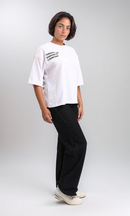 R208603 - Crew Neck Printed Cotton Tee - White