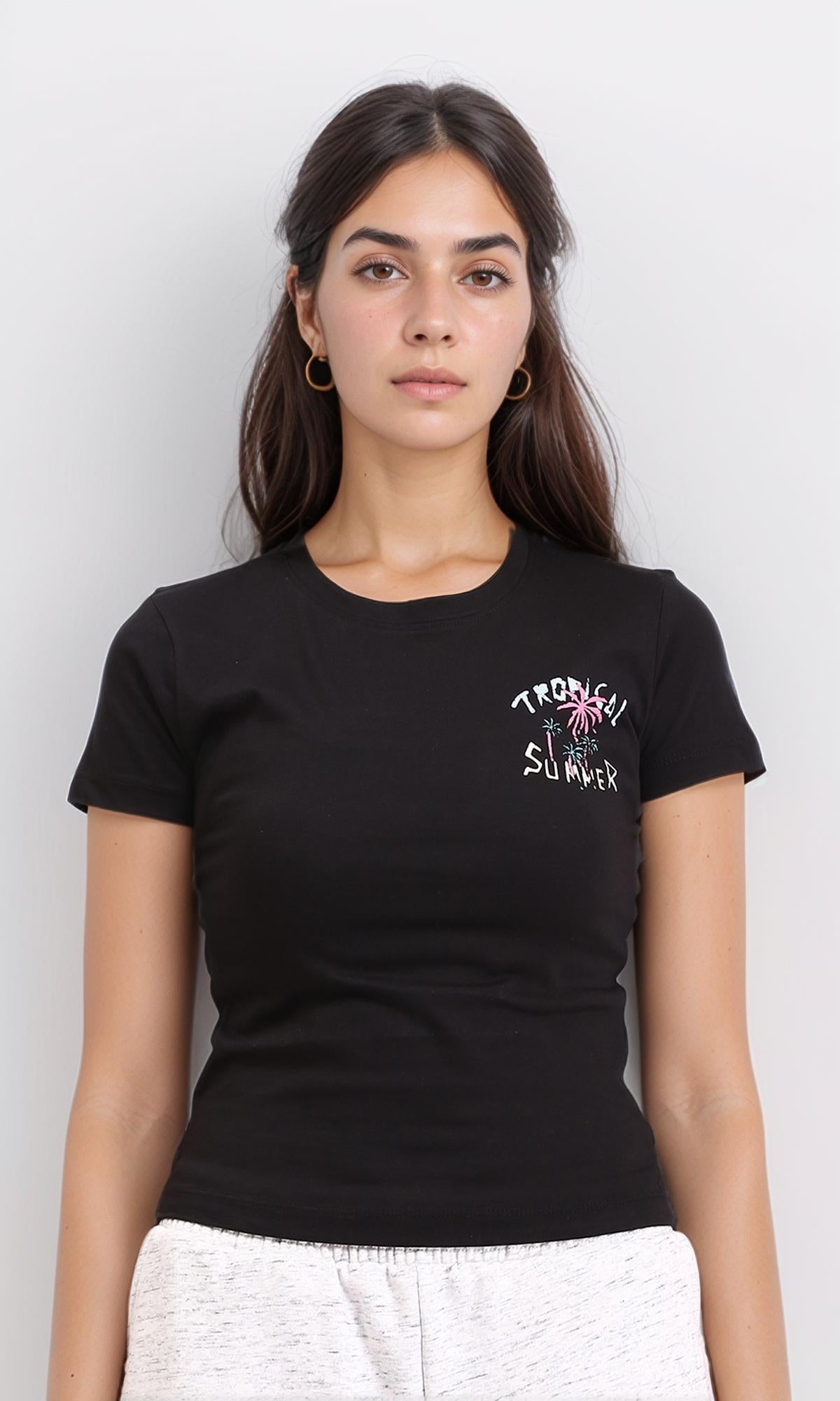 "tropical Summer" Short Sleeves Tee - Black