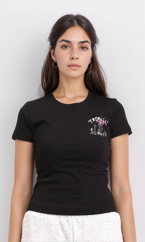 R208608 - "Tropical Summer" Short Sleeves Tee - Black