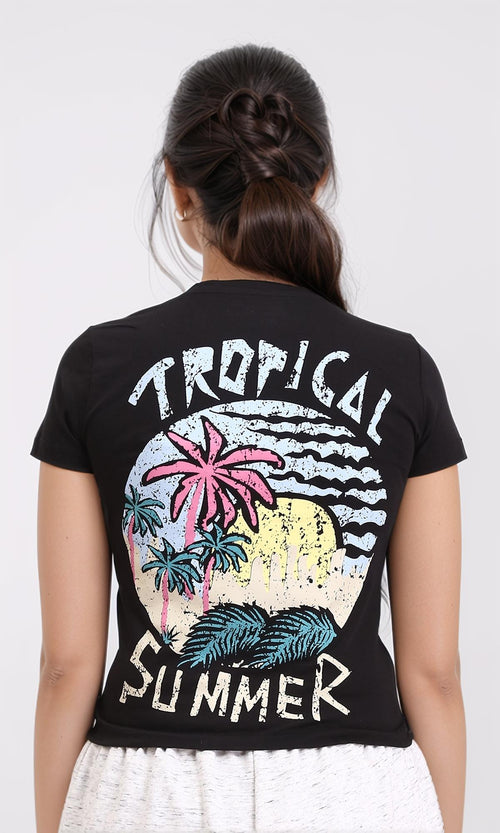 R208608 - "Tropical Summer" Short Sleeves Tee - Black