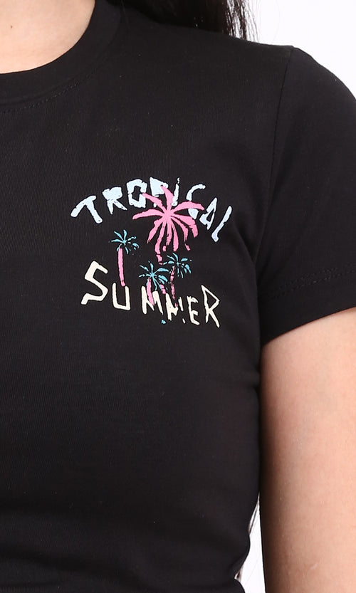 R208608 - "Tropical Summer" Short Sleeves Tee - Black