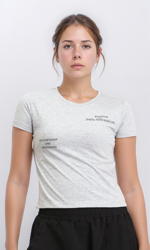 R208609 - Crew Neck Printed Cotton Short Tee - Heather Grey