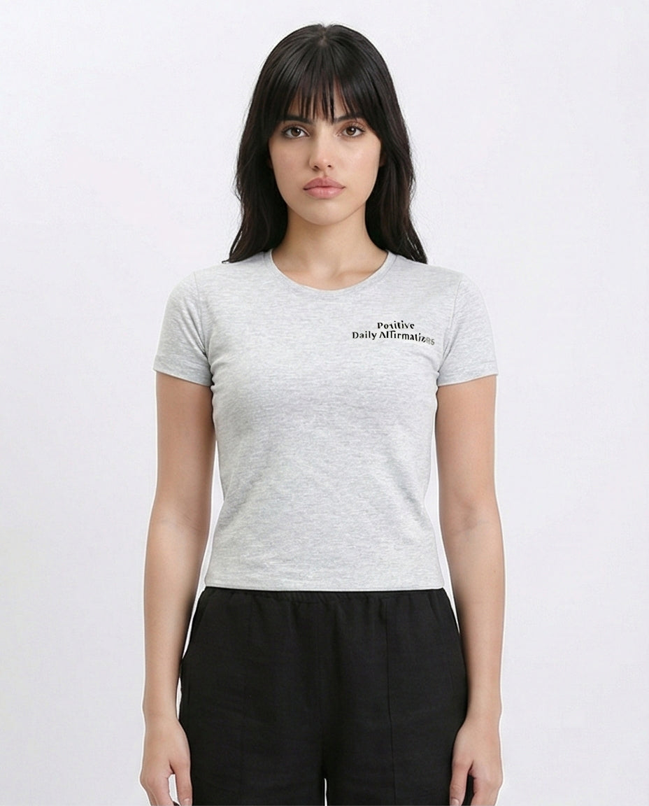 Crew Neck Printed Cotton Short Tee - Heather Grey