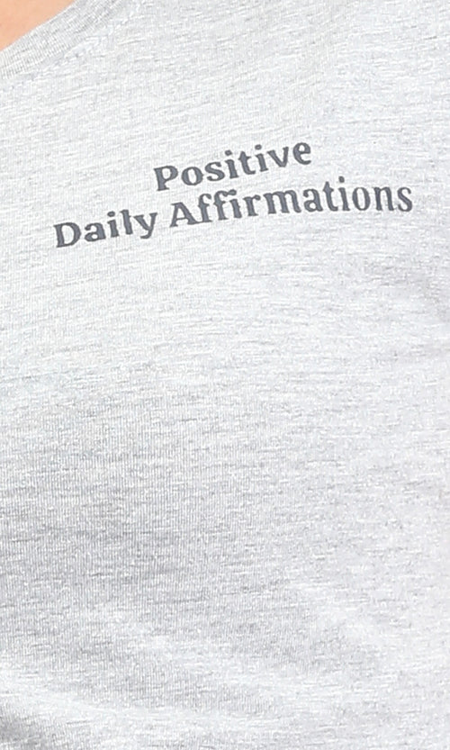 R208609 - Crew Neck Printed Cotton Short Tee - Heather Grey