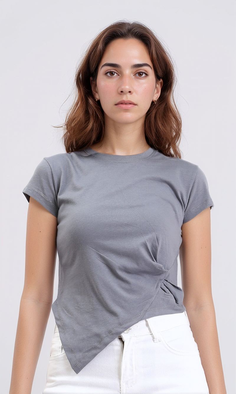 R208610 - Short Sleeves Asymmetric Top - Grey