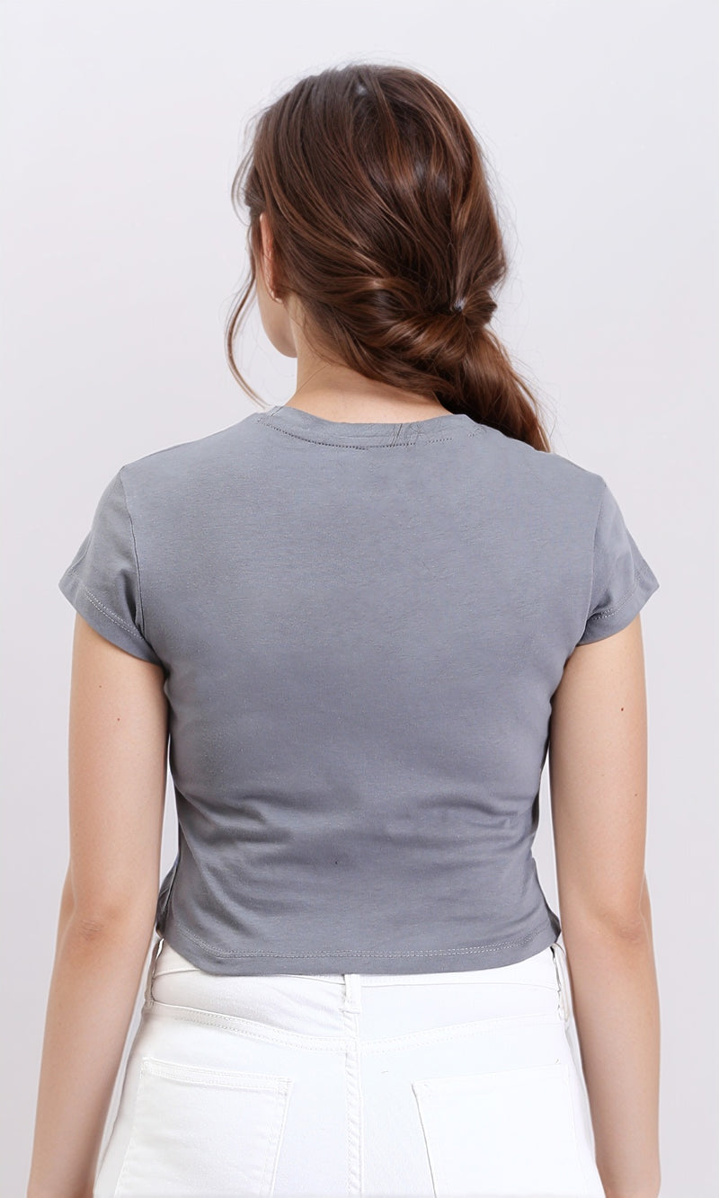 R208610 - Short Sleeves Asymmetric Top - Grey