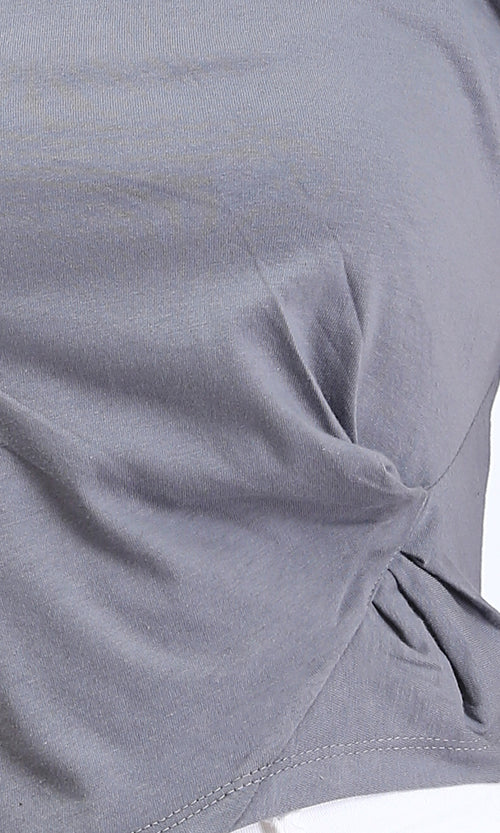 R208610 - Short Sleeves Asymmetric Top - Grey