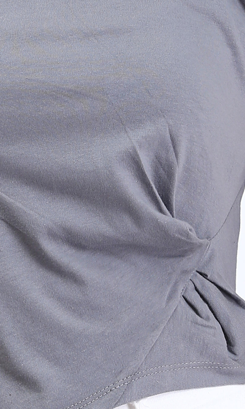 R208610 - Short Sleeves Asymmetric Top - Grey