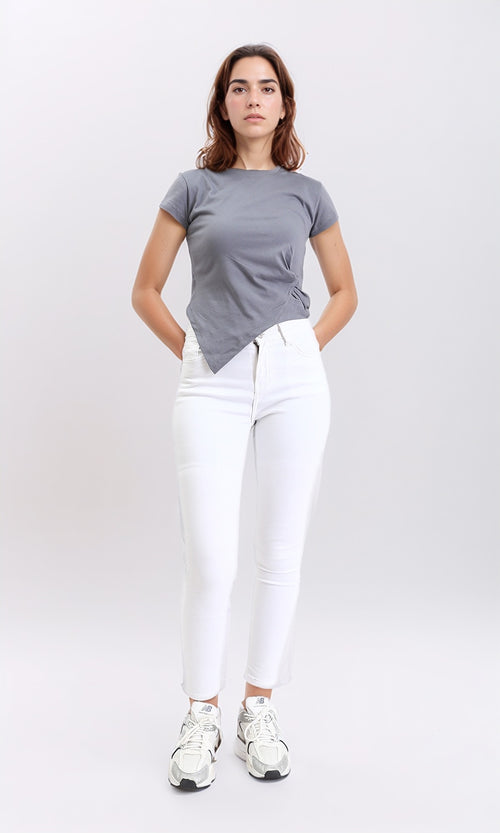 R208610 - Short Sleeves Asymmetric Top - Grey