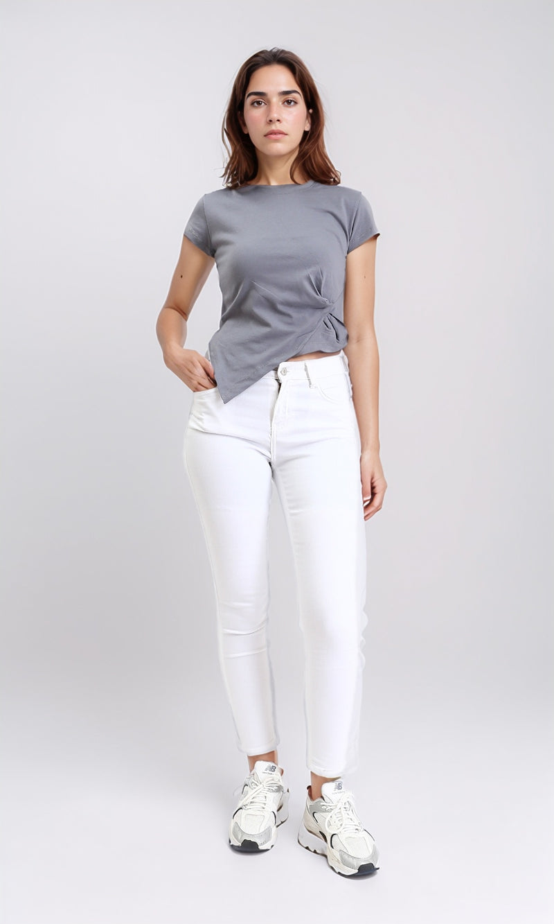 R208610 - Short Sleeves Asymmetric Top - Grey