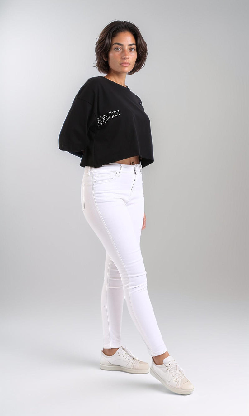 R208611-Elbow-Sleeves Printed Short Tee - Black