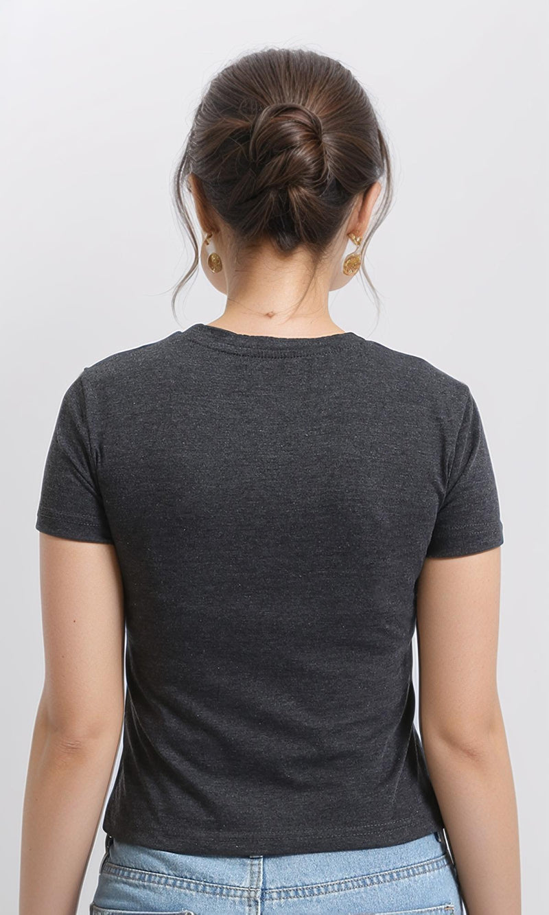 R208612 - "Rock & Roll" Short Sleeves Feminine Tee - Heather Dark Grey