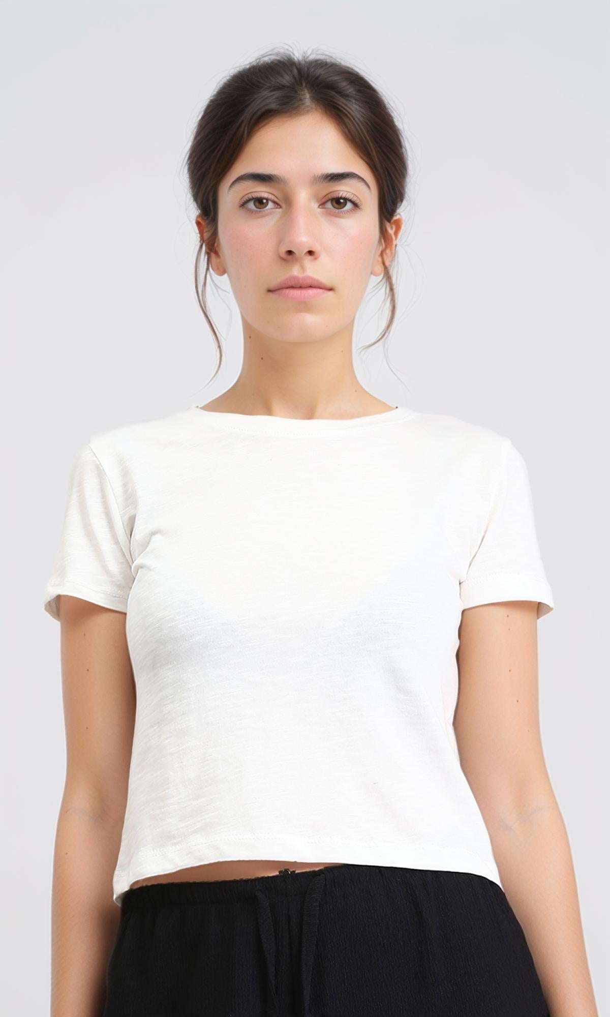 Crew Neck Solid Basic Tee - White
