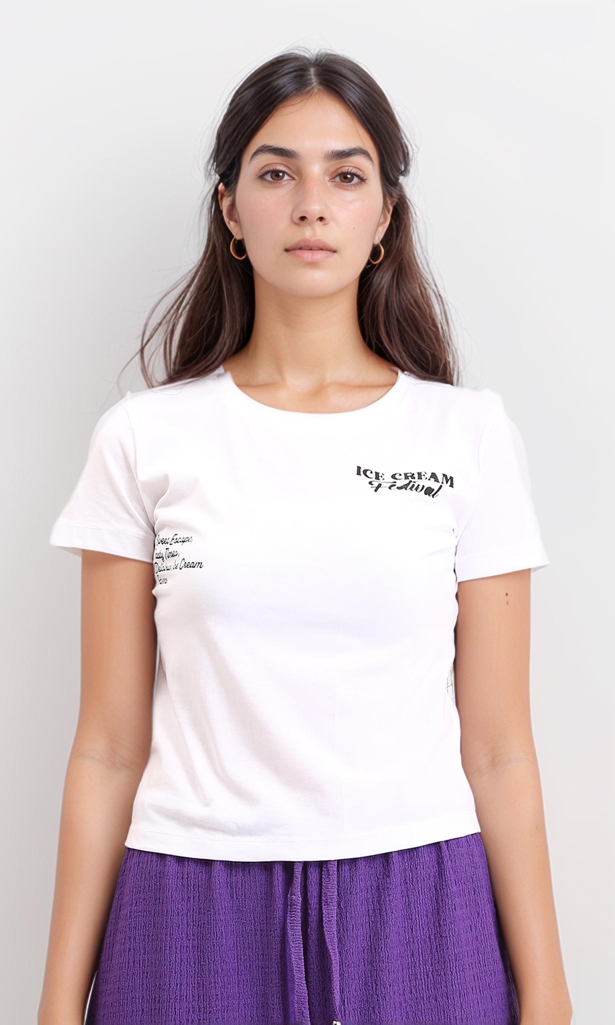 "ice Cream" Short Sleeves Tee - White