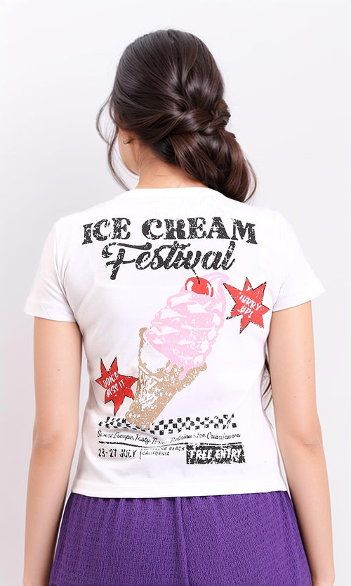 R208615 - "Ice Cream" Short Sleeves Tee - White