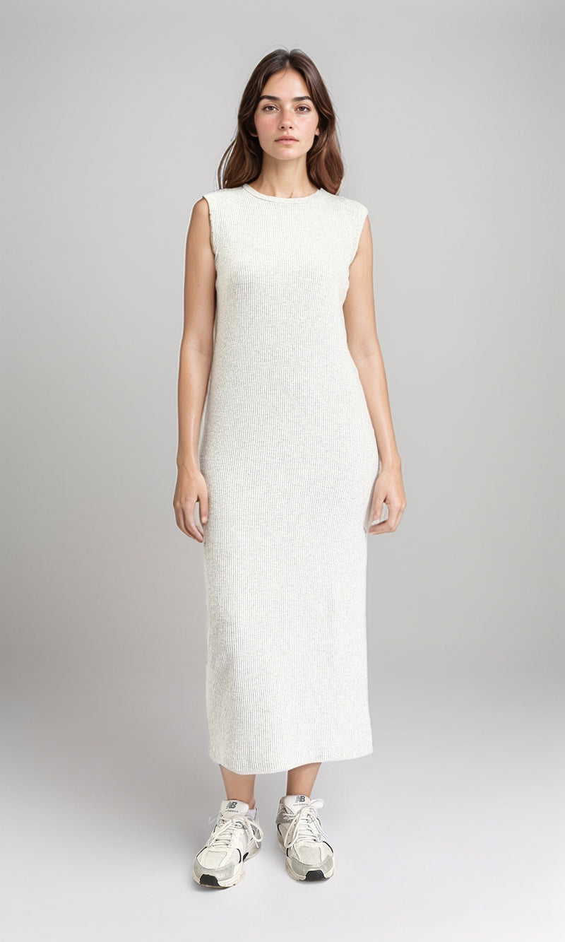 R208693 - Slip On Ribbed Sleeveless Maxi Dress - Heather Light Grey