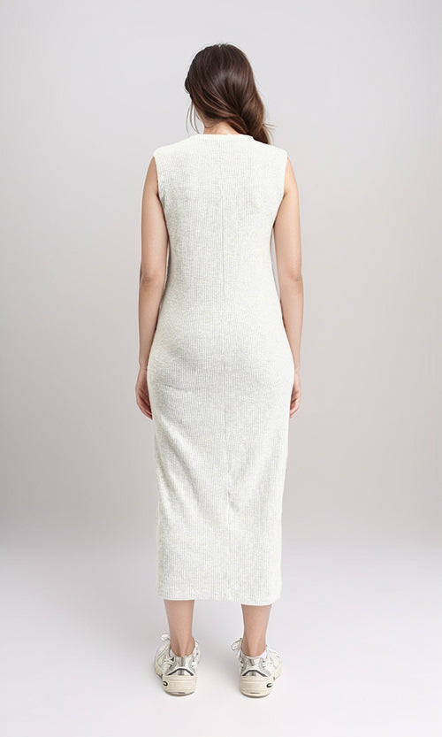 R208693 - Slip On Ribbed Sleeveless Maxi Dress - Heather Light Grey