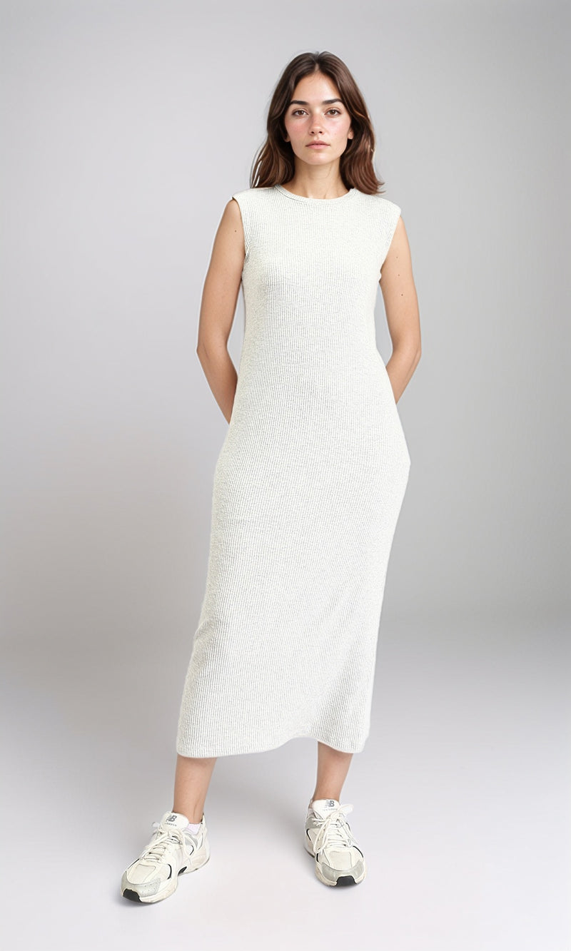 R208693 - Slip On Ribbed Sleeveless Maxi Dress - Heather Light Grey