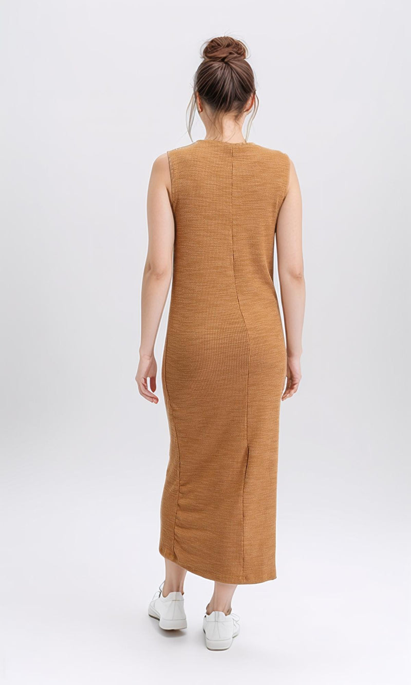 R208694 - Sleeveless Ribbed Cotton Maxi Dress - Dark Camel