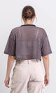 R208700 - Polka Dots Sheer Elbow Sleeves Tee - Dark Grey