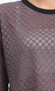 R208700 - Polka Dots Sheer Elbow Sleeves Tee - Dark Grey