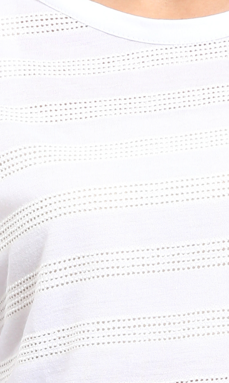 R208701 - Relaxed Perforated Elbow Sleeves Tee - White