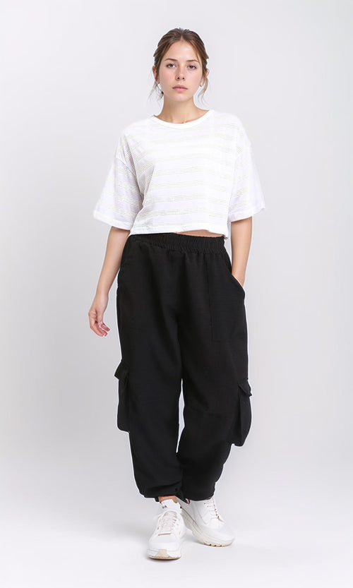 R208701 - Relaxed Perforated Elbow Sleeves Tee - White