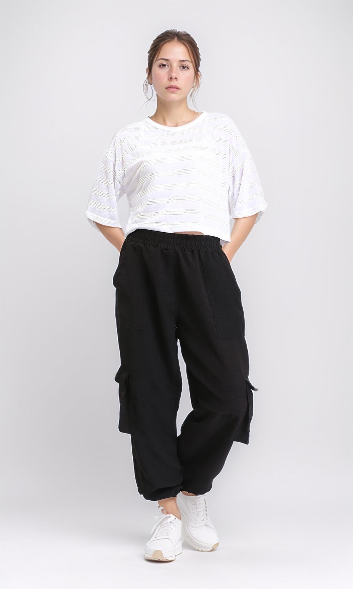 R208701 - Relaxed Perforated Elbow Sleeves Tee - White