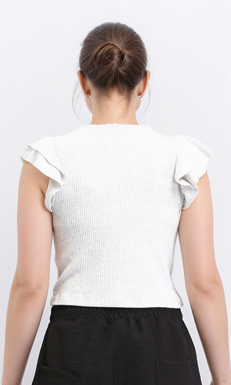 R208703 - Ruffled Sleeveless Feminie Top - Light Grey