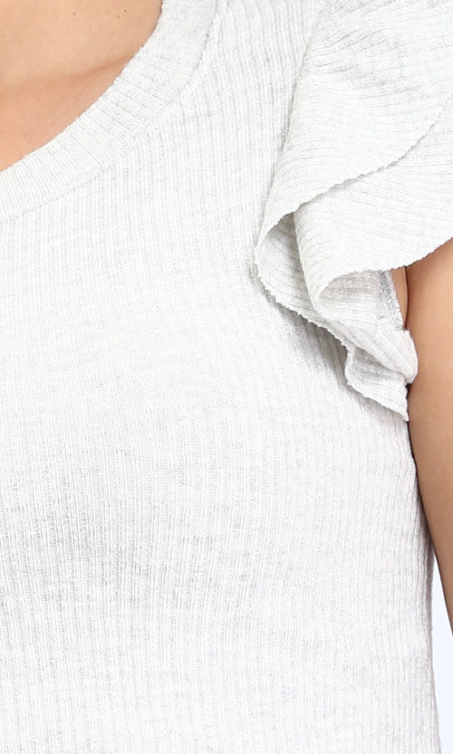 R208703 - Ruffled Sleeveless Feminie Top - Light Grey