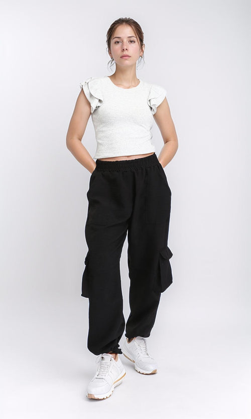 R208703 - Ruffled Sleeveless Feminie Top - Light Grey