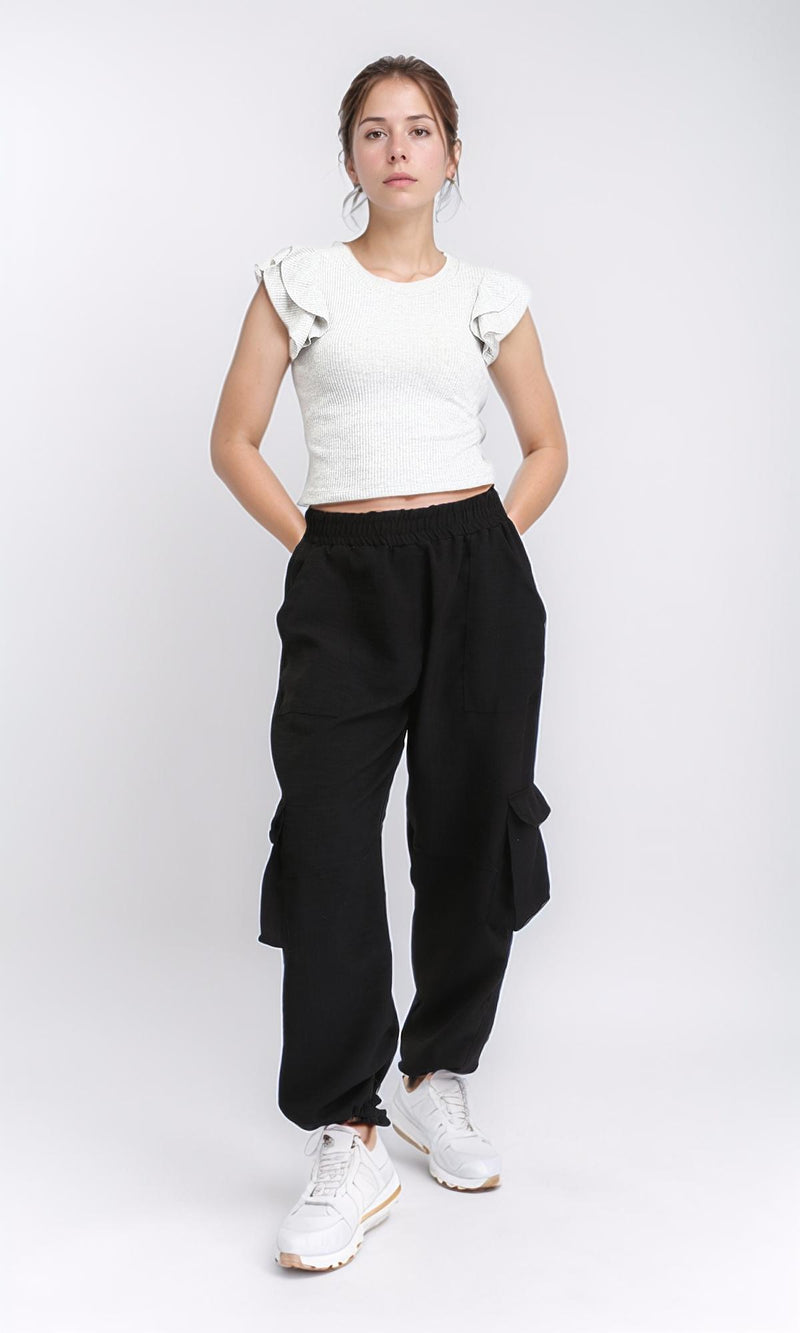 R208703 - Ruffled Sleeveless Feminie Top - Light Grey