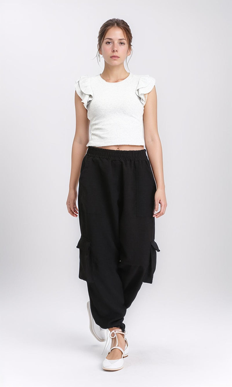 R208703 - Ruffled Sleeveless Feminie Top - Light Grey