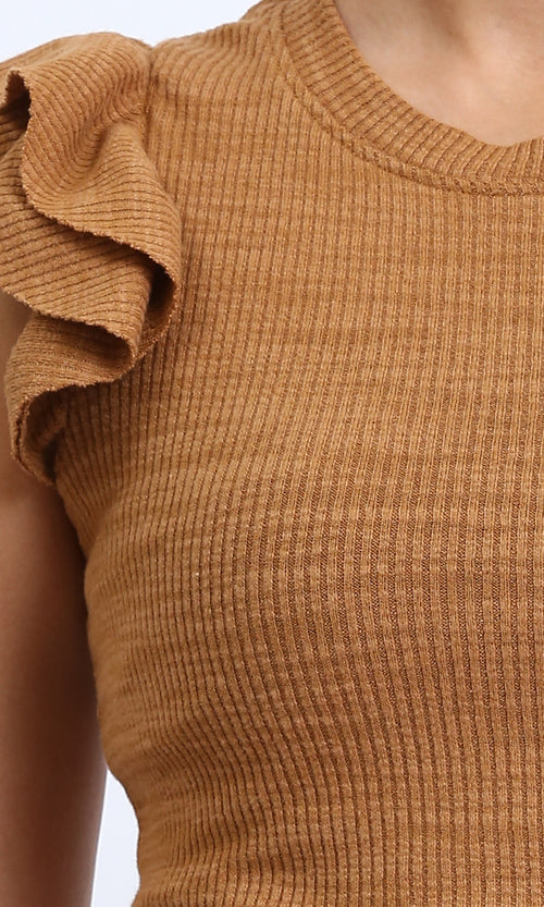 R208704 - Ruffled Sleeveless Feminie Top - Dark Camel