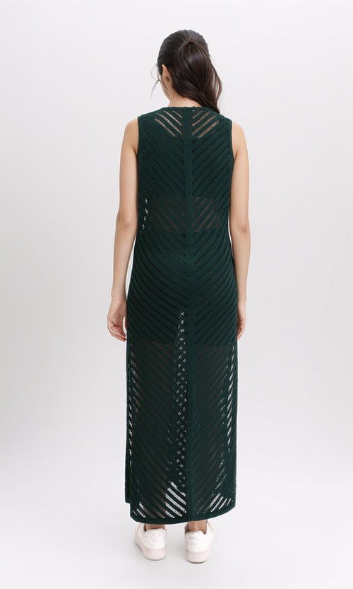 R208720 - Sleeveless Dress with Side Slits - Dark Green