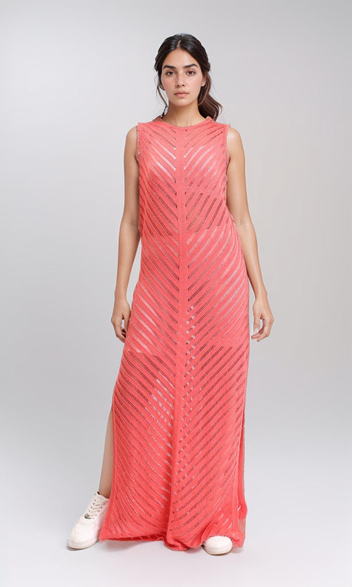 R208722 - Sleeveless Dress with Side Slits - Coral