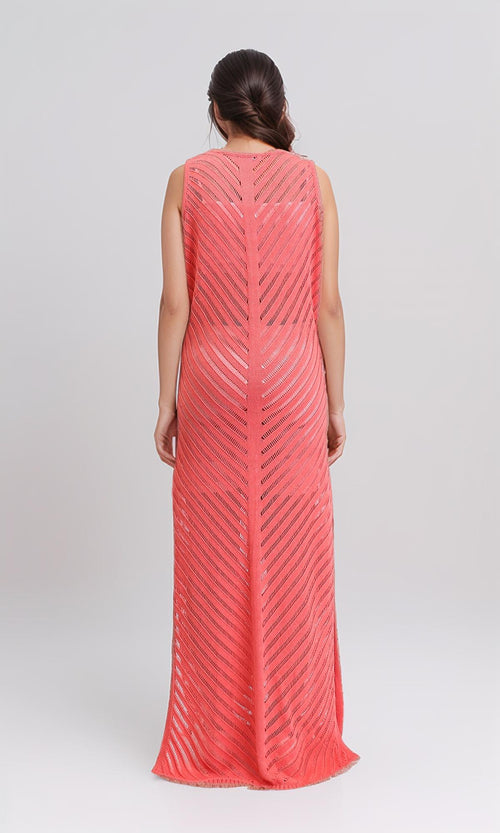 R208722 - Sleeveless Dress with Side Slits - Coral
