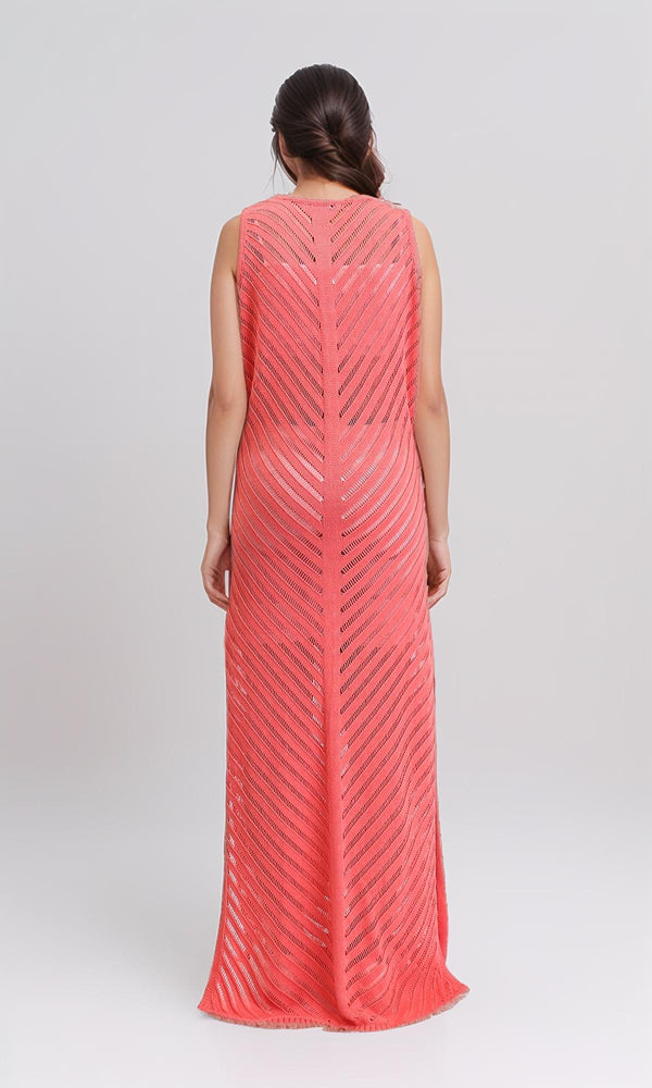 R208722 - Sleeveless Dress with Side Slits - Coral