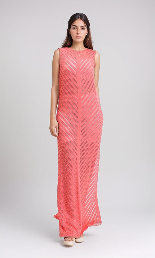 R208722 - Sleeveless Dress with Side Slits - Coral
