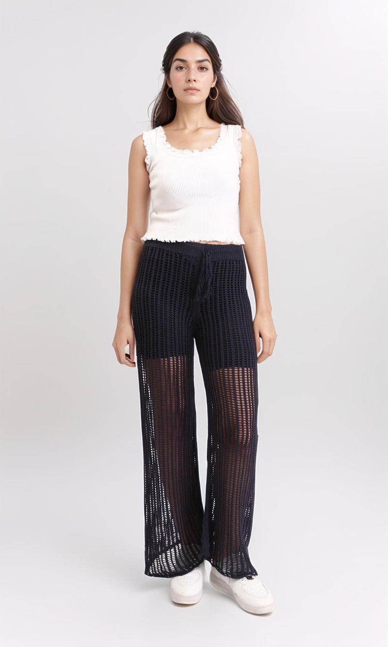 R208723 - Perforated Slip On Summer Pants - Charcoal Grey