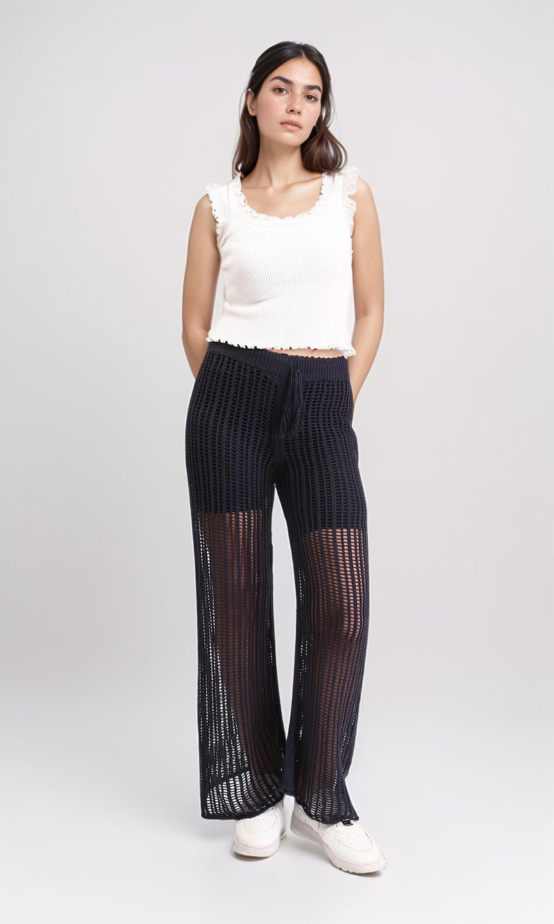 R208723 - Perforated Slip On Summer Pants - Charcoal Grey