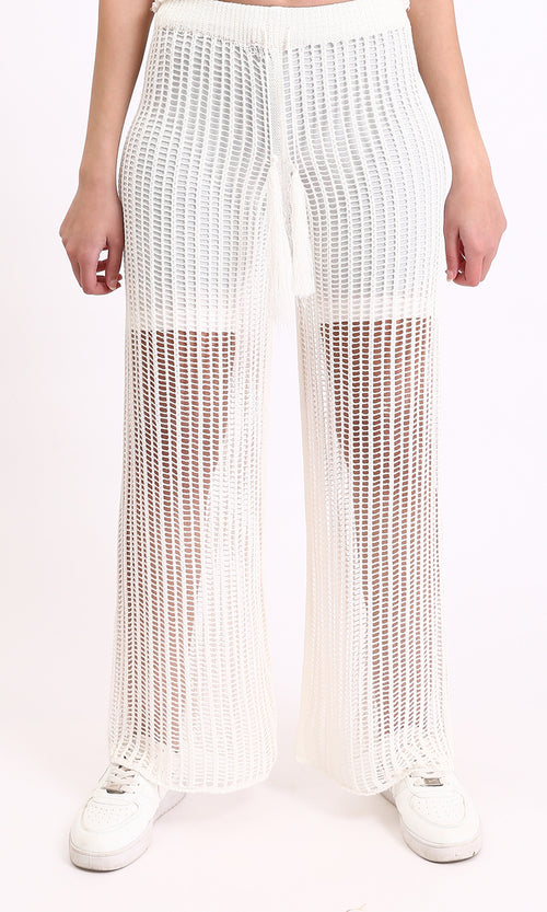 R208724 - Perforated Slip On Summer Pants - Off-White