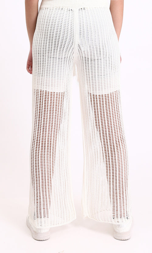 R208724 - Perforated Slip On Summer Pants - Off-White