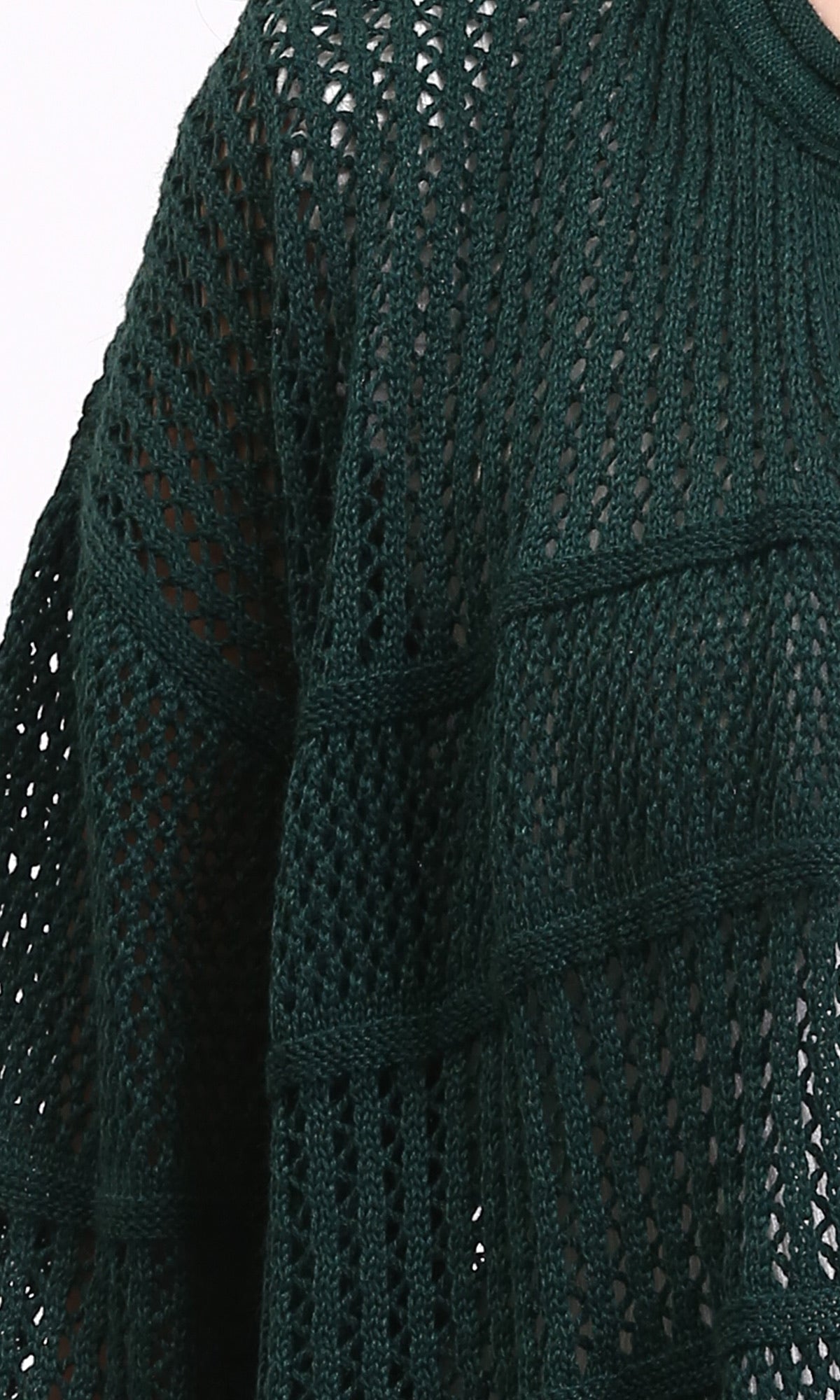 R208725 - Slip On Perforated Short Cardigan - Dark Green