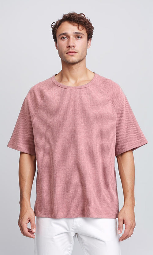 R208737 - Ribbed Tee with Boat Neck - Dusty Rose