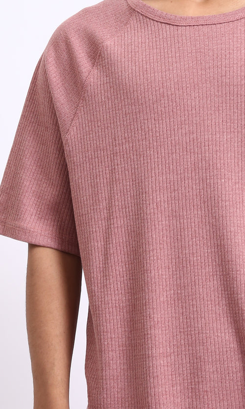 R208737 - Ribbed Tee with Boat Neck - Dusty Rose
