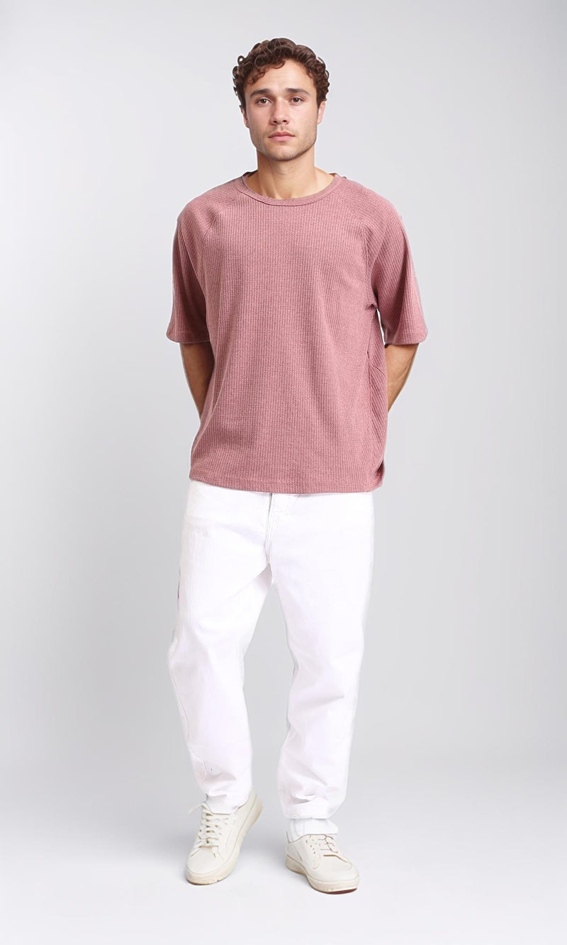 R208737 - Ribbed Tee with Boat Neck - Dusty Rose