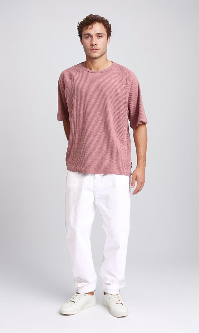 R208737 - Ribbed Tee with Boat Neck - Dusty Rose